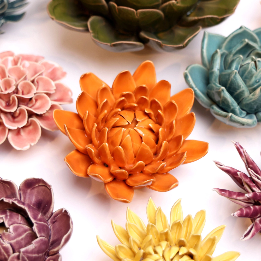 Chive-Hand-Made-Ceramic-Orange-Dahlia-Flower-