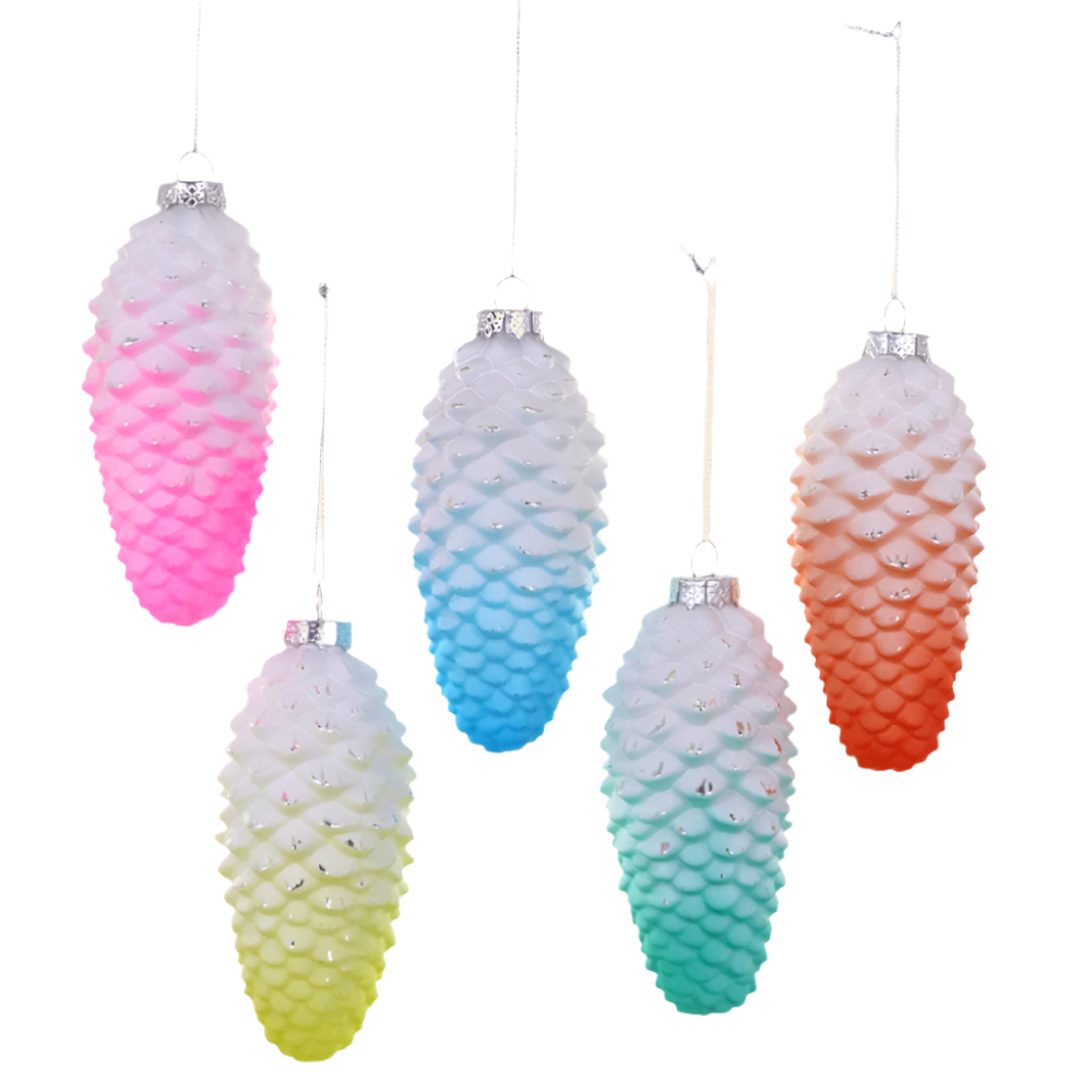 frosted-neon-pinecone-ornaments