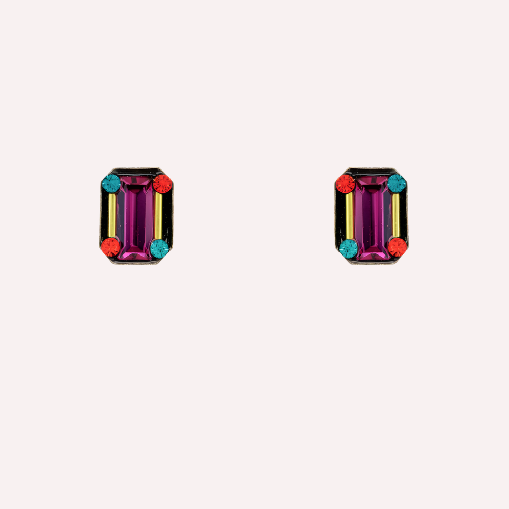 magenta-rectangular-stud-earrings