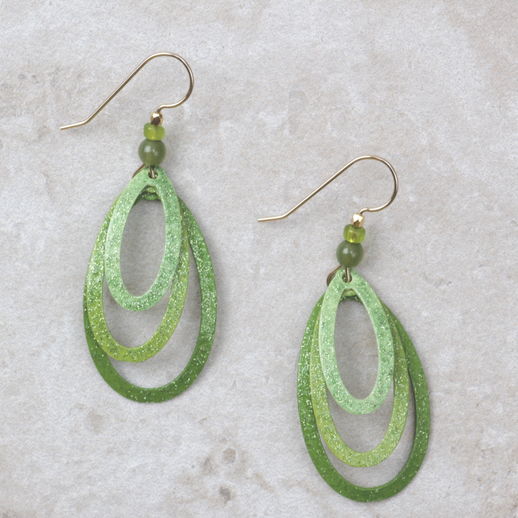 Triple Hoop Earrings | Green Sparkle - Coco and Duckie 